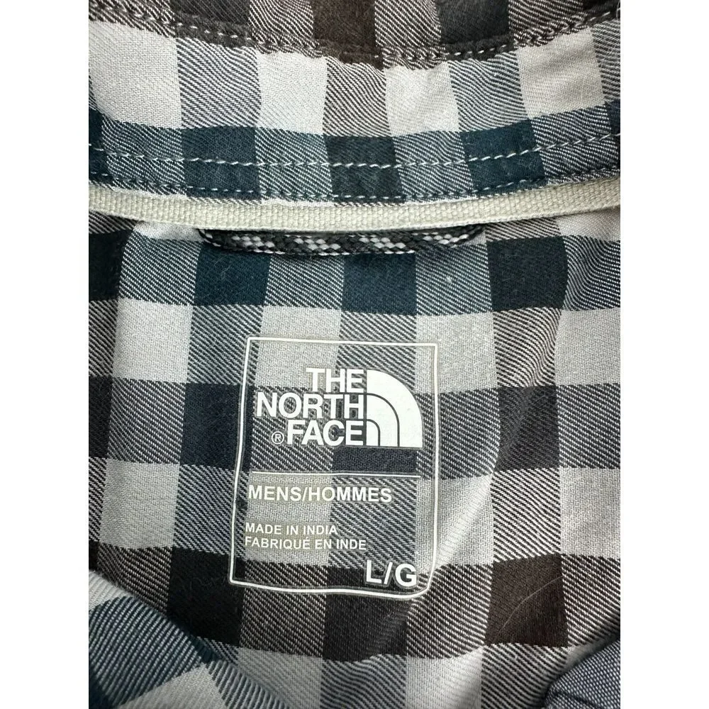 The North Face‎ Mens Large Black/White/Green Check Plaid Long Sleeve Button Up